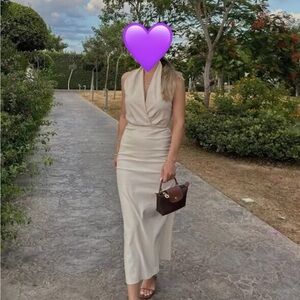 Zara Cream Backless Halter Maxi Dress